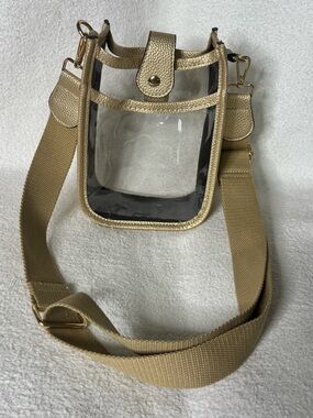 Gold Clear Crossbody Phone Case with Adjustable Tan Strap